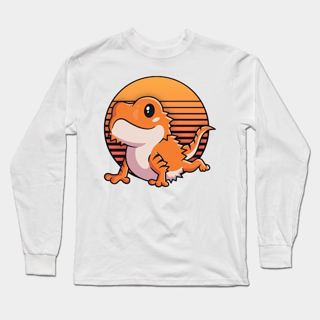 Retro Bearded Dragon Shirt For Girls Women Sunset Reptile Long Sleeve T-Shirt by 14thFloorApparel